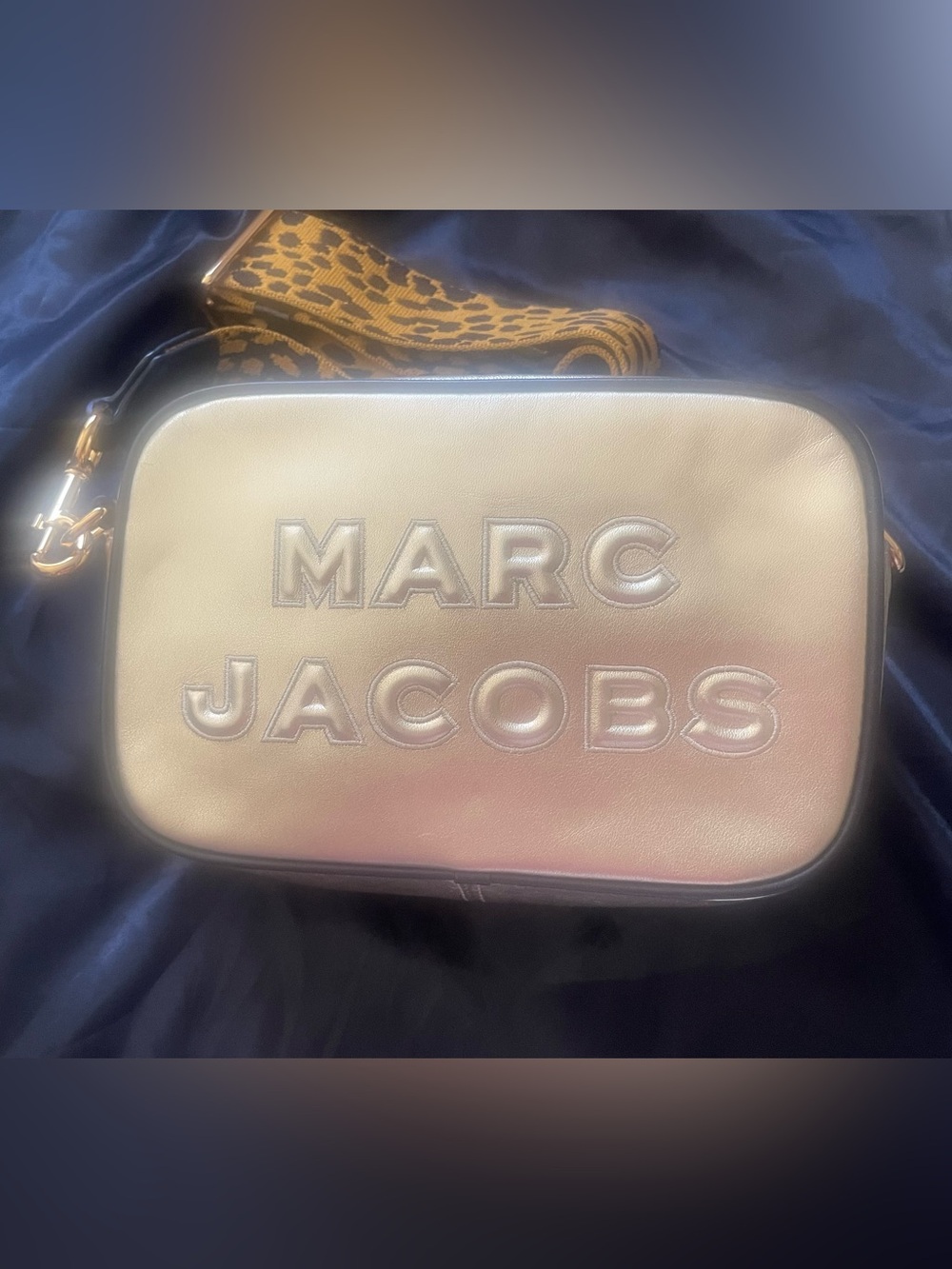 Marc Jacobs Gold Metallic Logo Crossbody with Patterned Strap